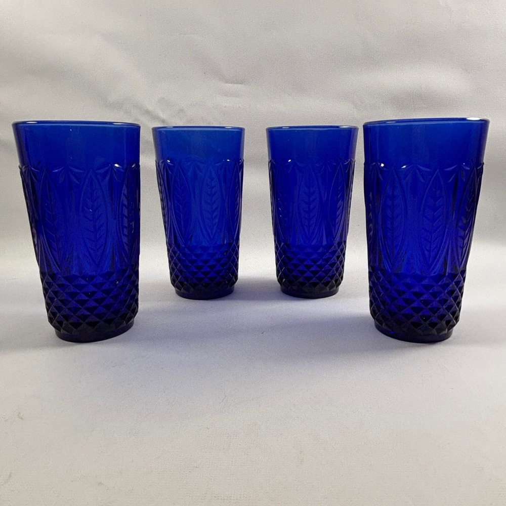 Avon Royal Sapphire Cobalt Blue Tumbler Set of 4 France 14oz Drinking Glass